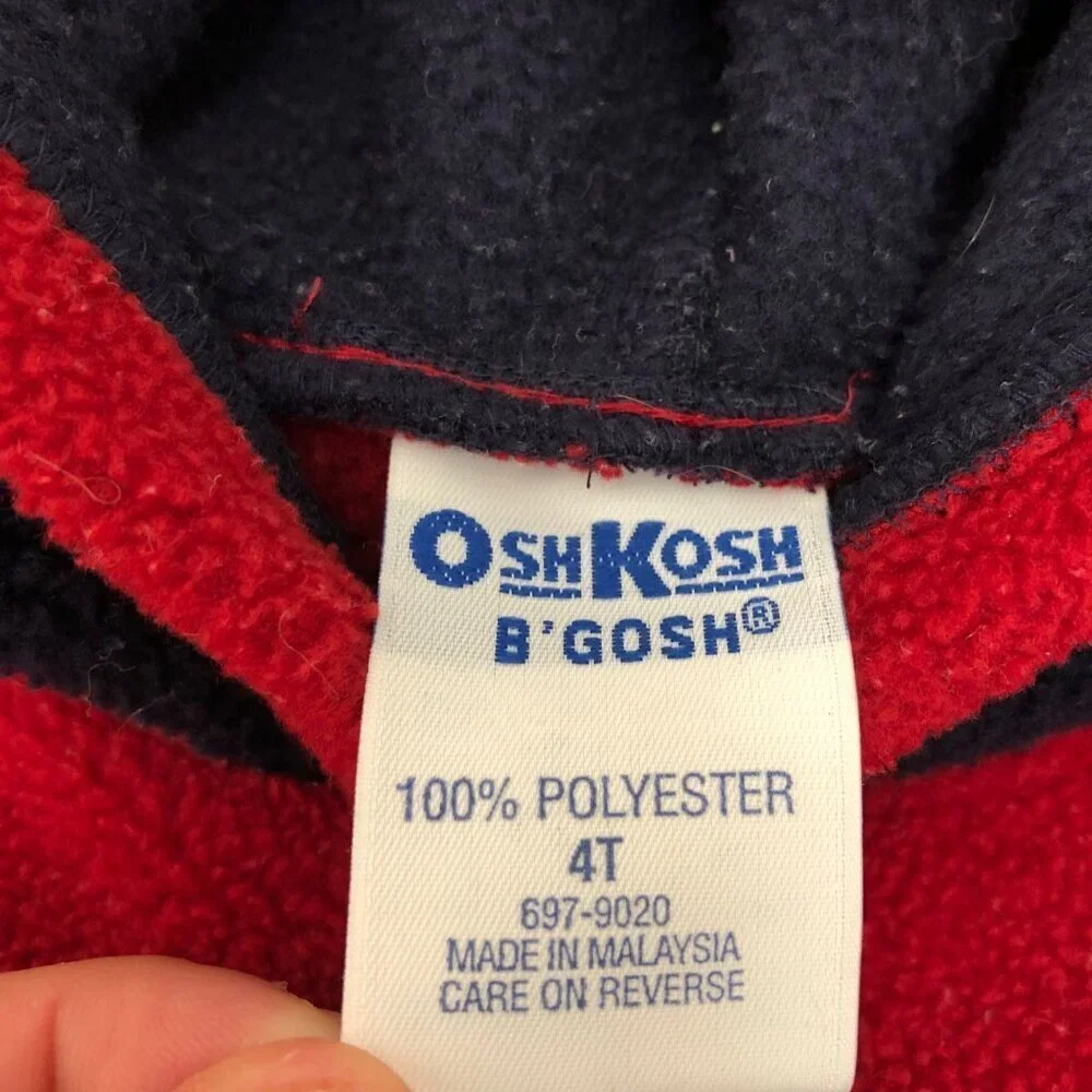 Vintage OshKosh B’Gosh Boy's Size 4T Fleece Hoodie Sweatshirt Varsity Sports